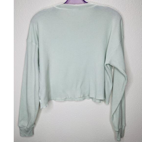 Aritzia TNA Light Mint Green Waffle Knit Long Sleeve Crop Sweater XS - Picture 6 of 11